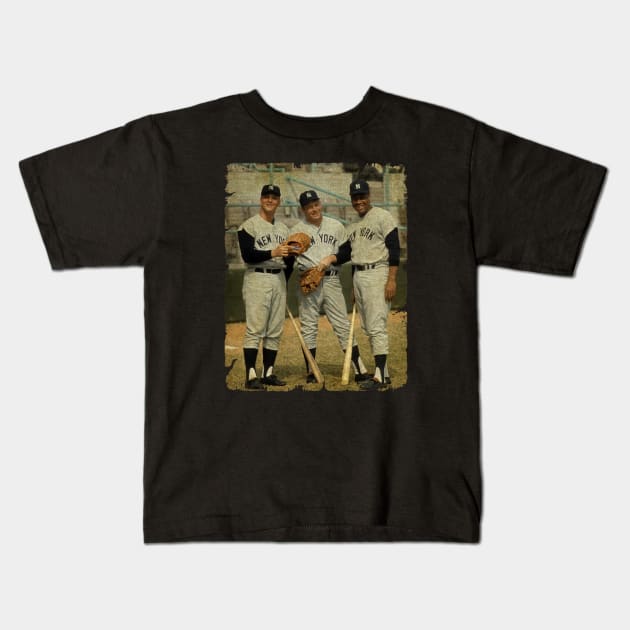 Roger Maris, Mickey Mantle, and Elston Howard in New York Yankees Kids T-Shirt by anjaytenan